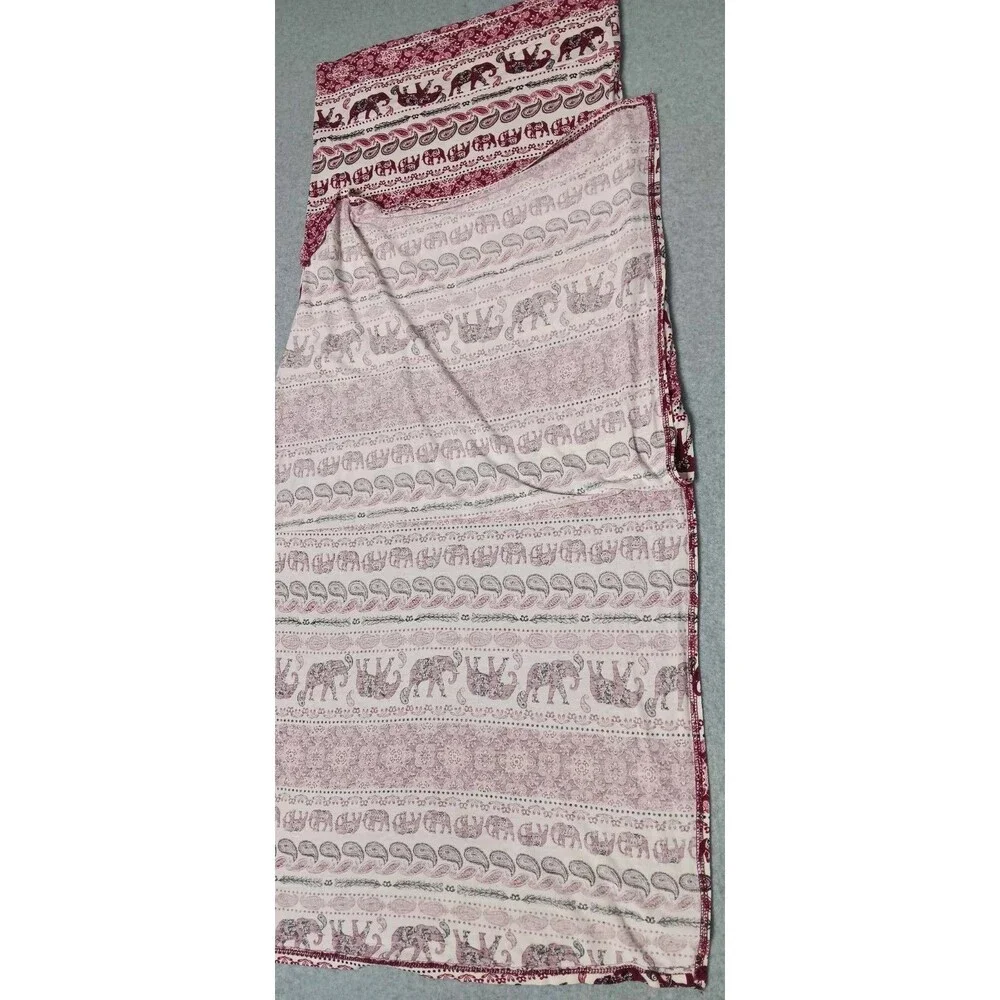 Bohemian Elephant Pattern Side Slits Maxi Skirt Small Pink Summer Beach Festival